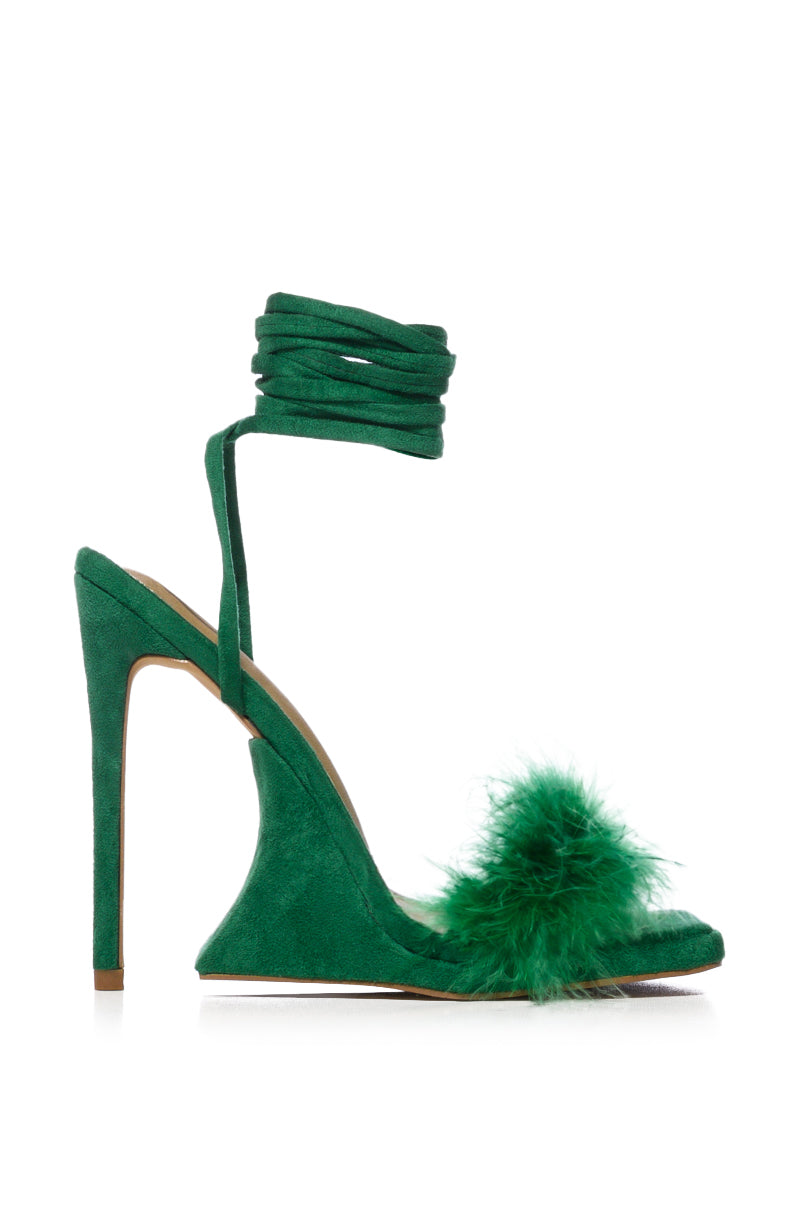 SORRENTI FUZZY LACE UP SANDAL IN GREEN