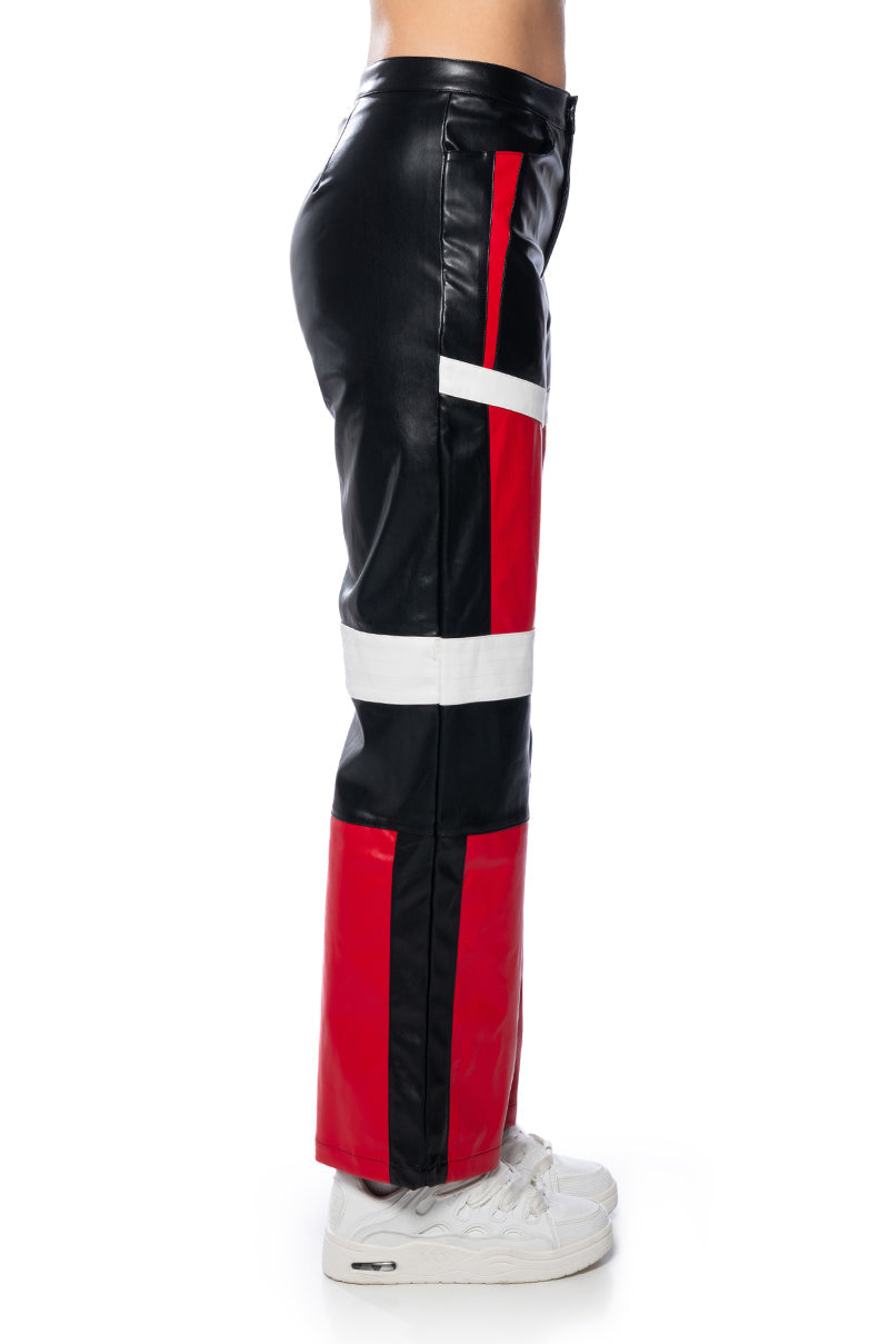 SPEED UP COLOR BLOCKED FAUX LEATHER PANT