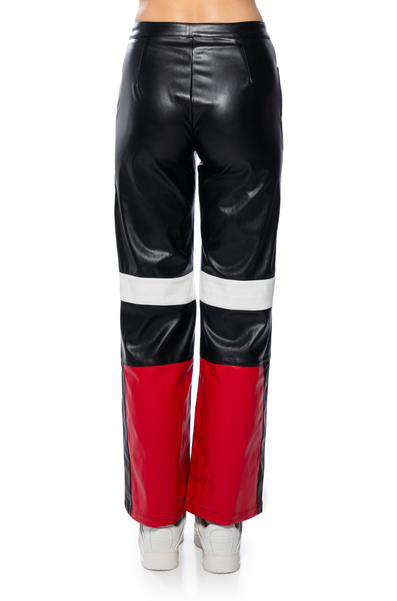 SPEED UP COLOR BLOCKED FAUX LEATHER PANT