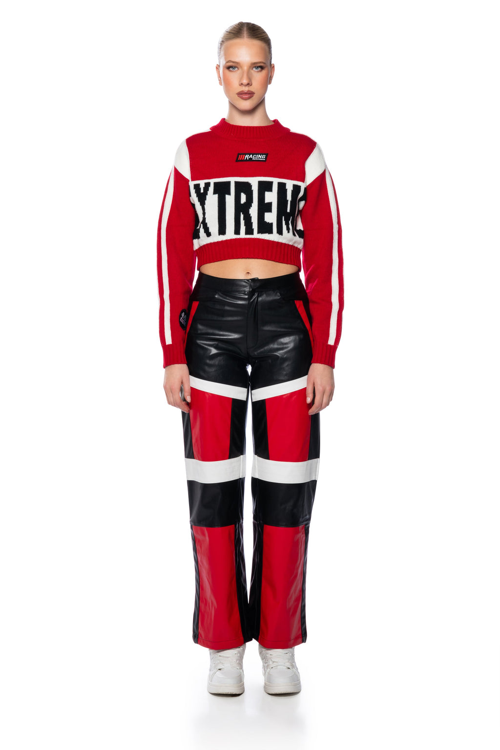 SPEED UP COLOR BLOCKED FAUX LEATHER PANT