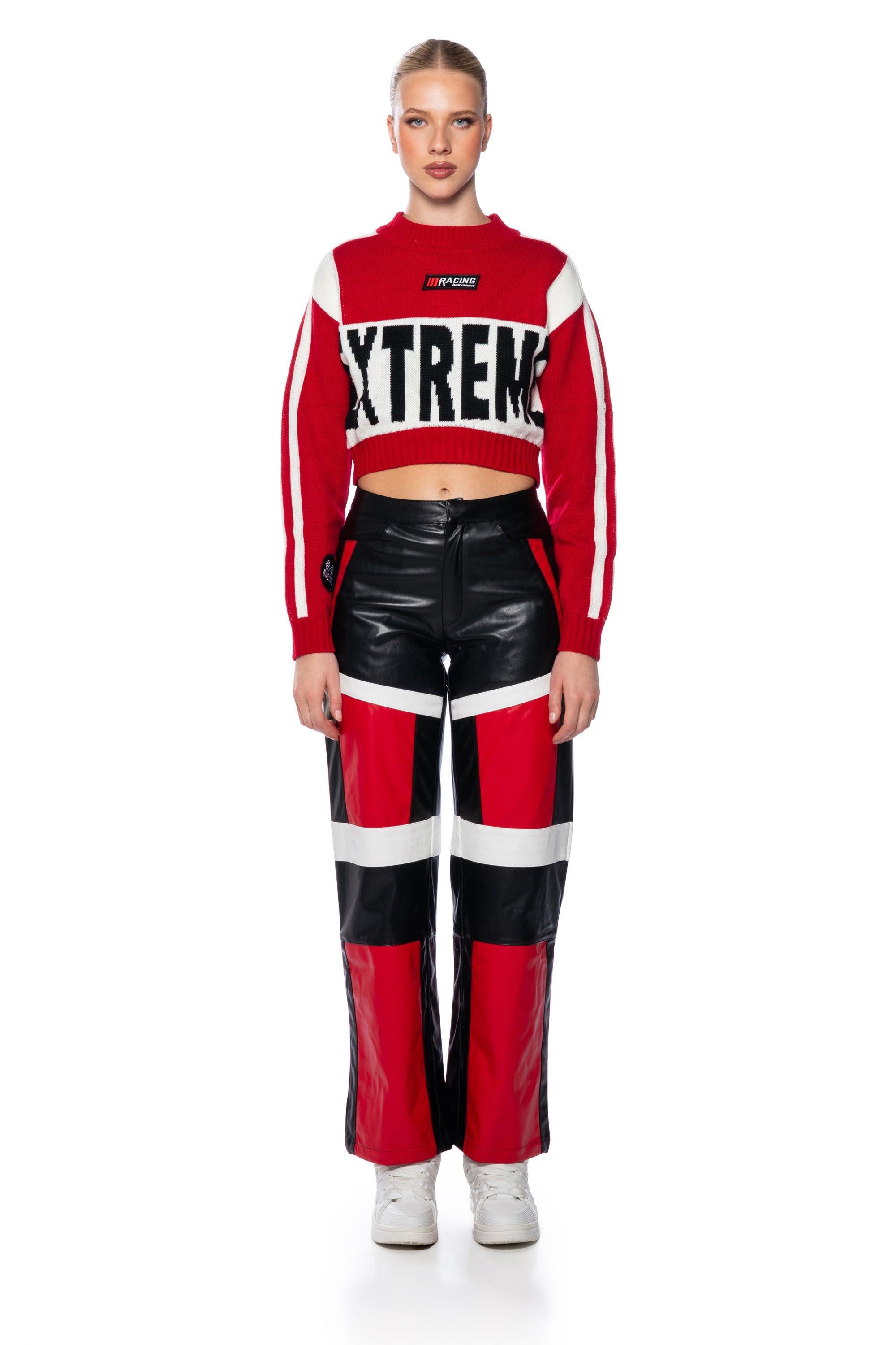 SPEED UP COLOR BLOCKED FAUX LEATHER PANT