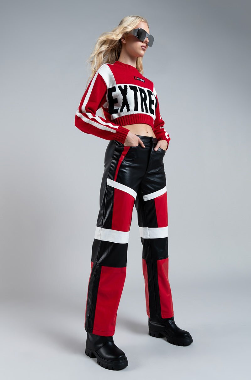 SPEED UP COLOR BLOCKED FAUX LEATHER PANT
