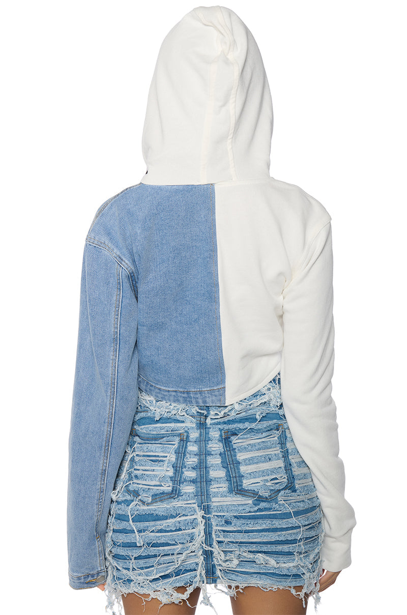 SPLIT DECISION DENIM SWEATSHIRT