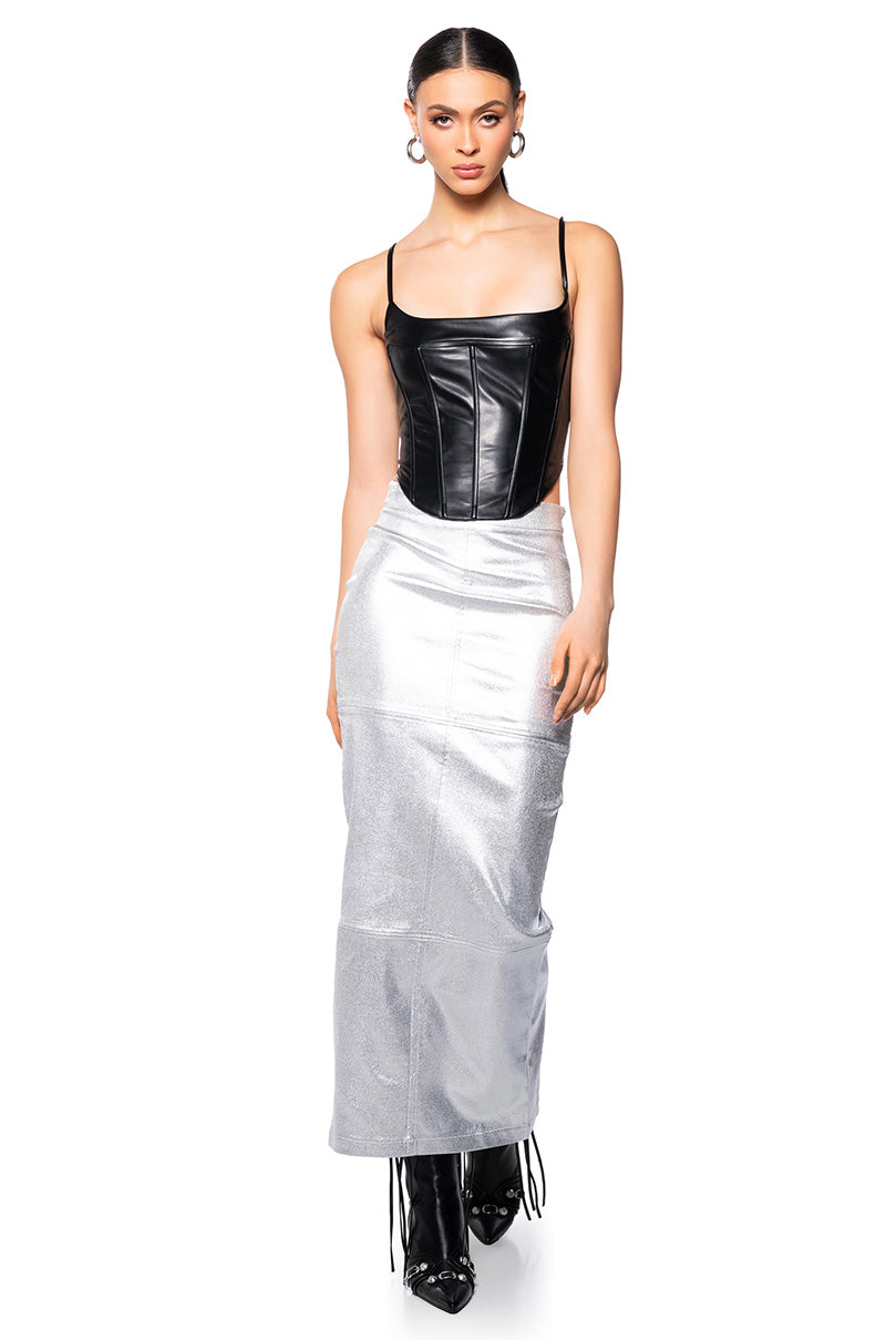 KEHLANI METALLIC MAXI SKIRT