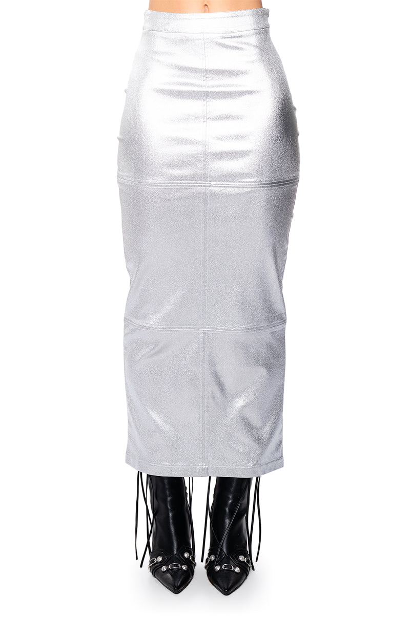 KEHLANI METALLIC MAXI SKIRT