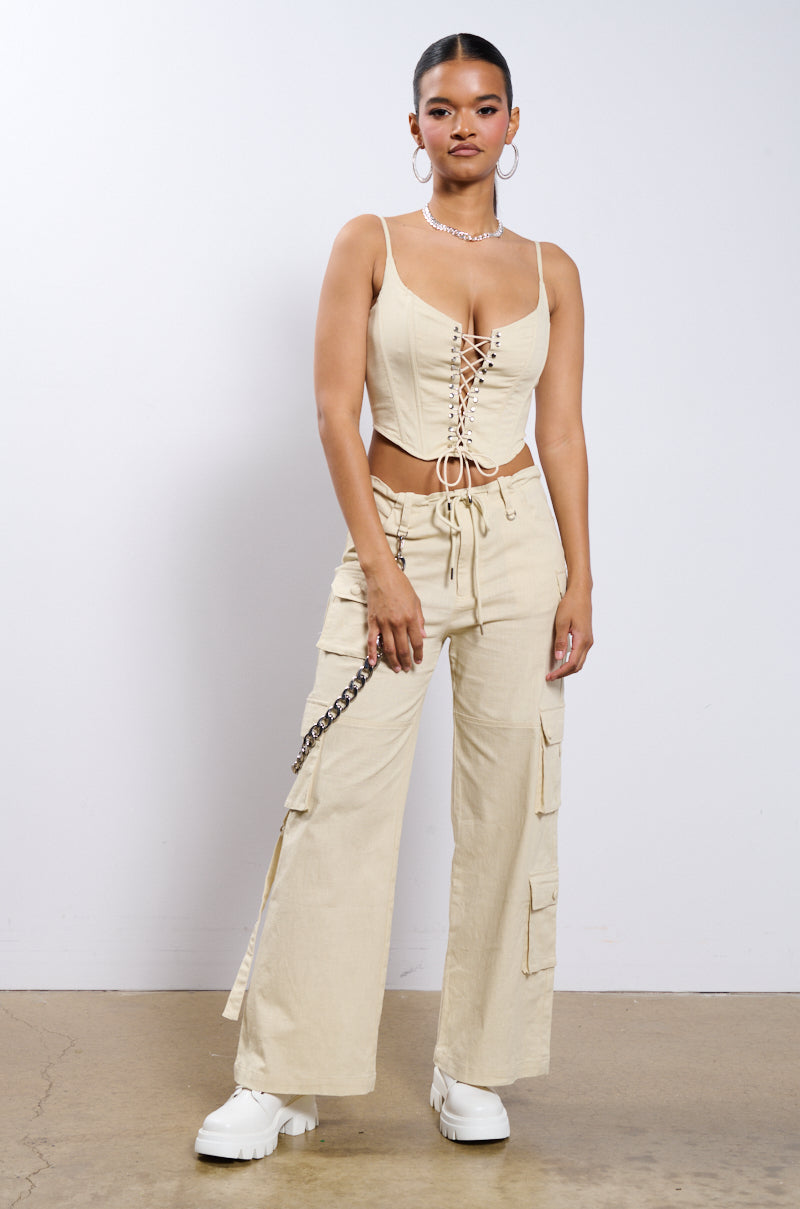 STRETCH LINEN CARGO PANT