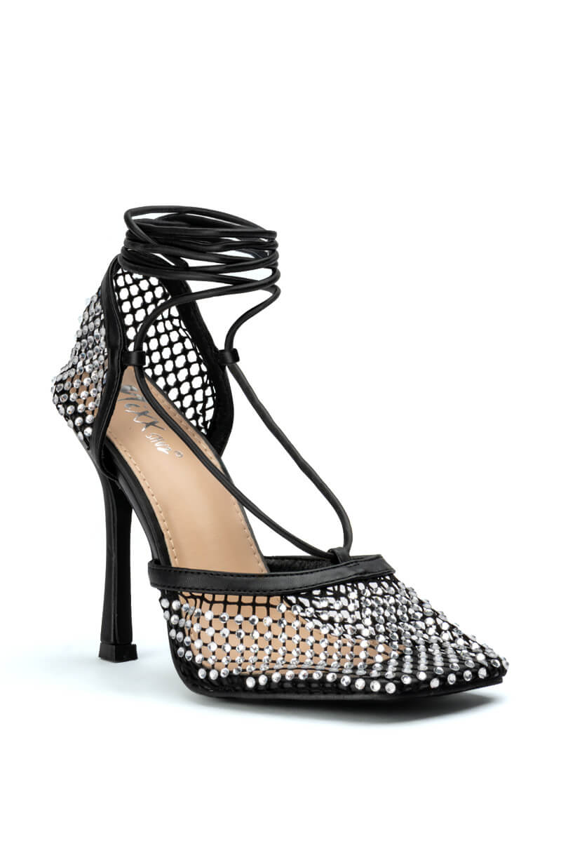 ROSALYN MESH AND EMBELLISHED PUMP IN BLACK