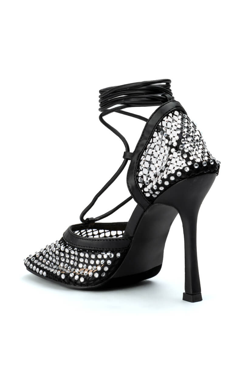 ROSALYN MESH AND EMBELLISHED PUMP IN BLACK