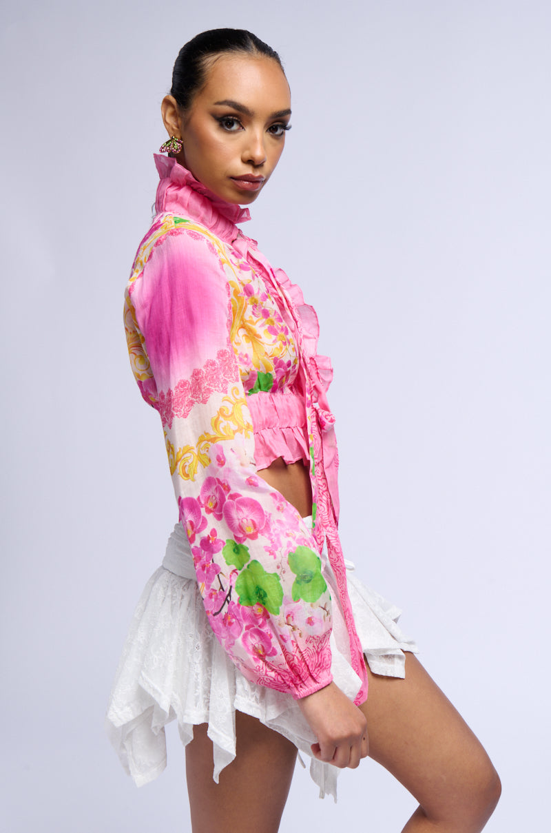 SWEPT AWAY BOW DETAIL LONG SLEEVE BLOUSE