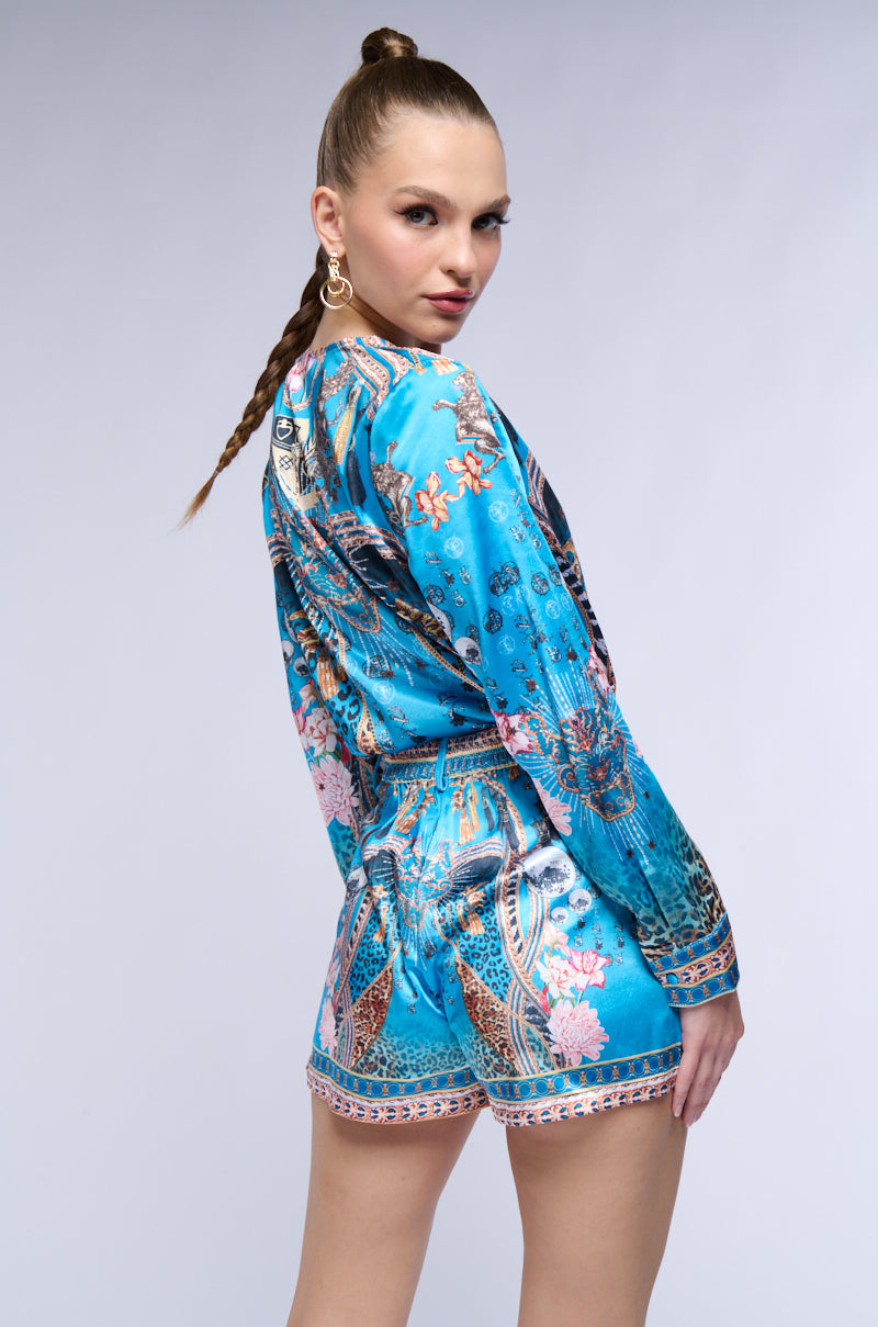 TAKE ME TO THE MOON PRINTED SATIN BODYSUIT