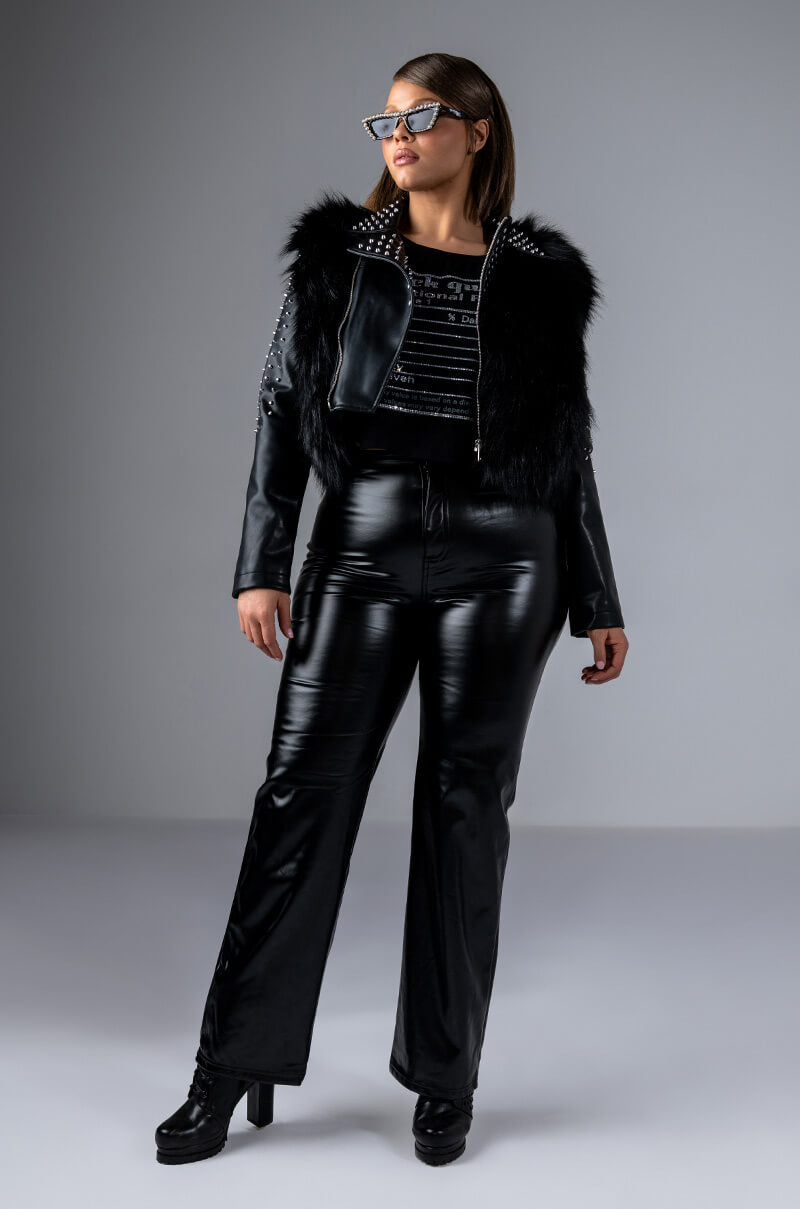 TE-QUIERO HIGH RISE VEGAN LEATHER WIDE LEG PANT