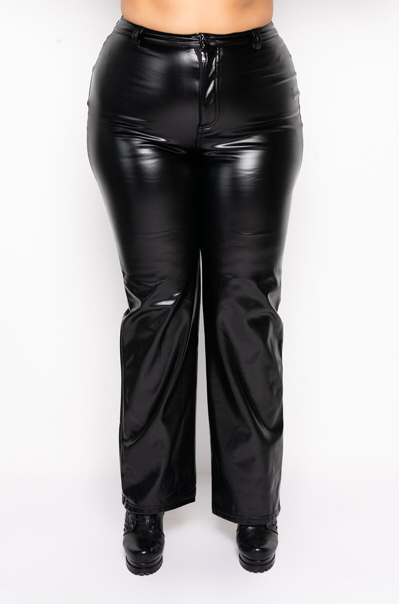TE-QUIERO HIGH RISE VEGAN LEATHER WIDE LEG PANT
