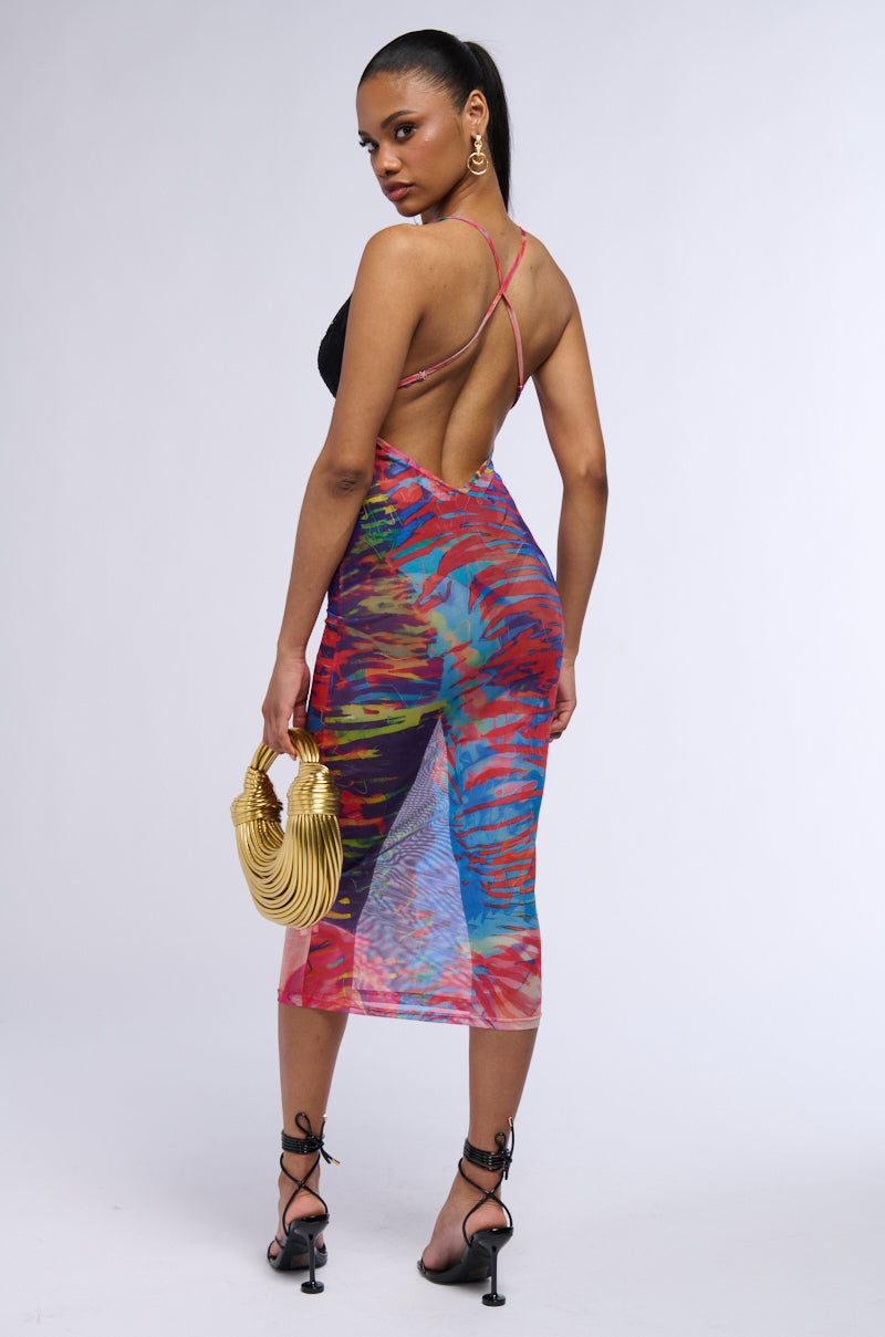 TELL ME SOMETHING I DON'T KNOW MESH MIDI DRESS