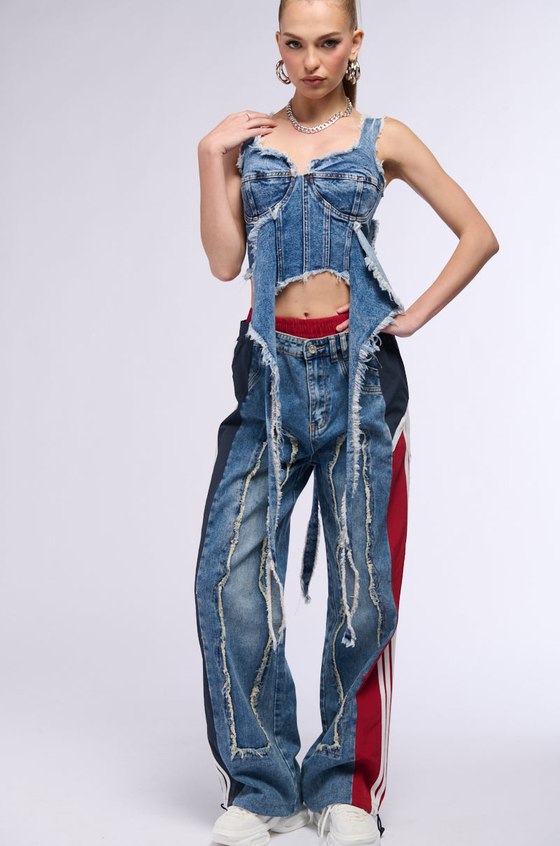 THALIA FRAYED DENIM CORSET