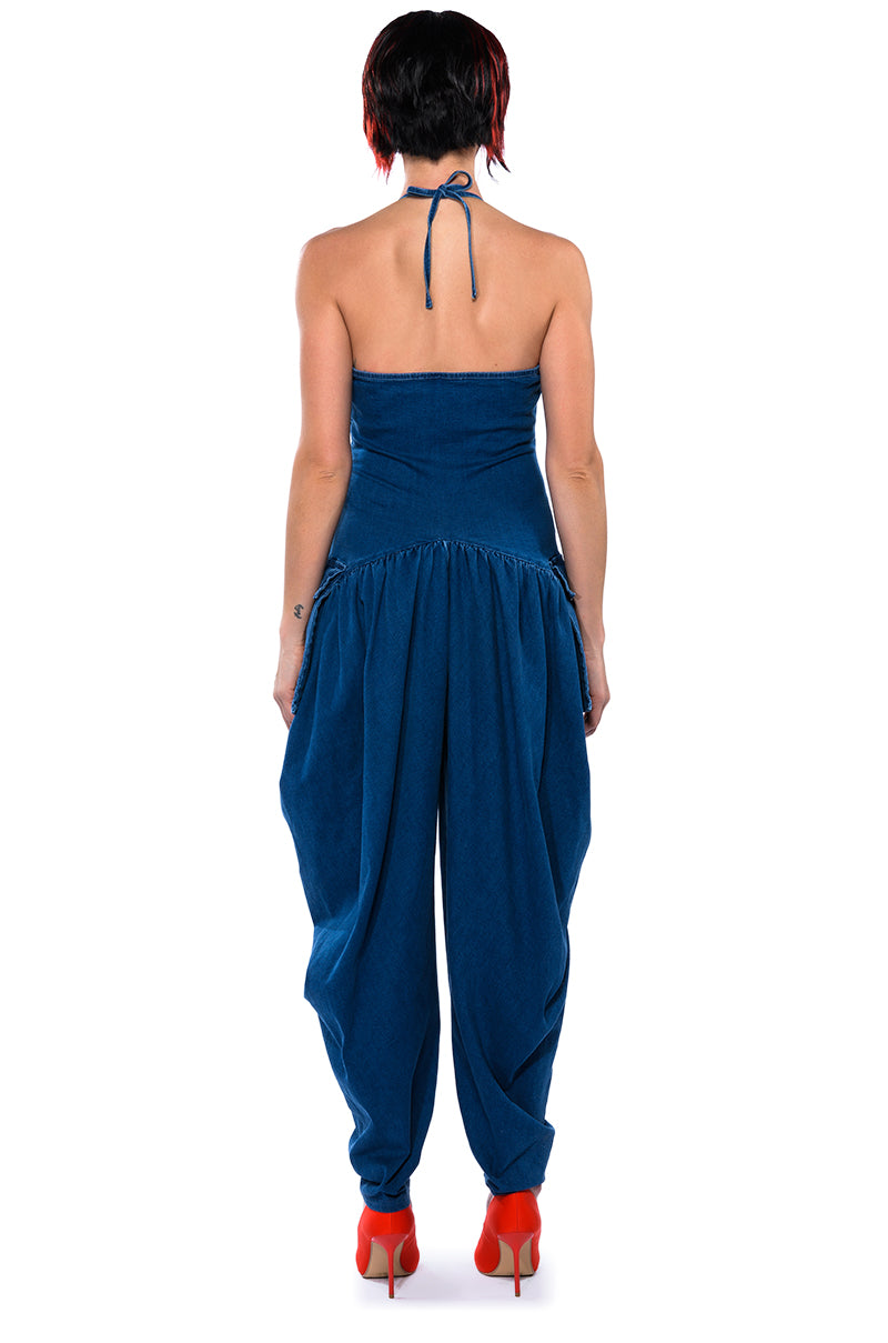 THALIA RELAXED FIT HALTER NECK JUMPSUIT