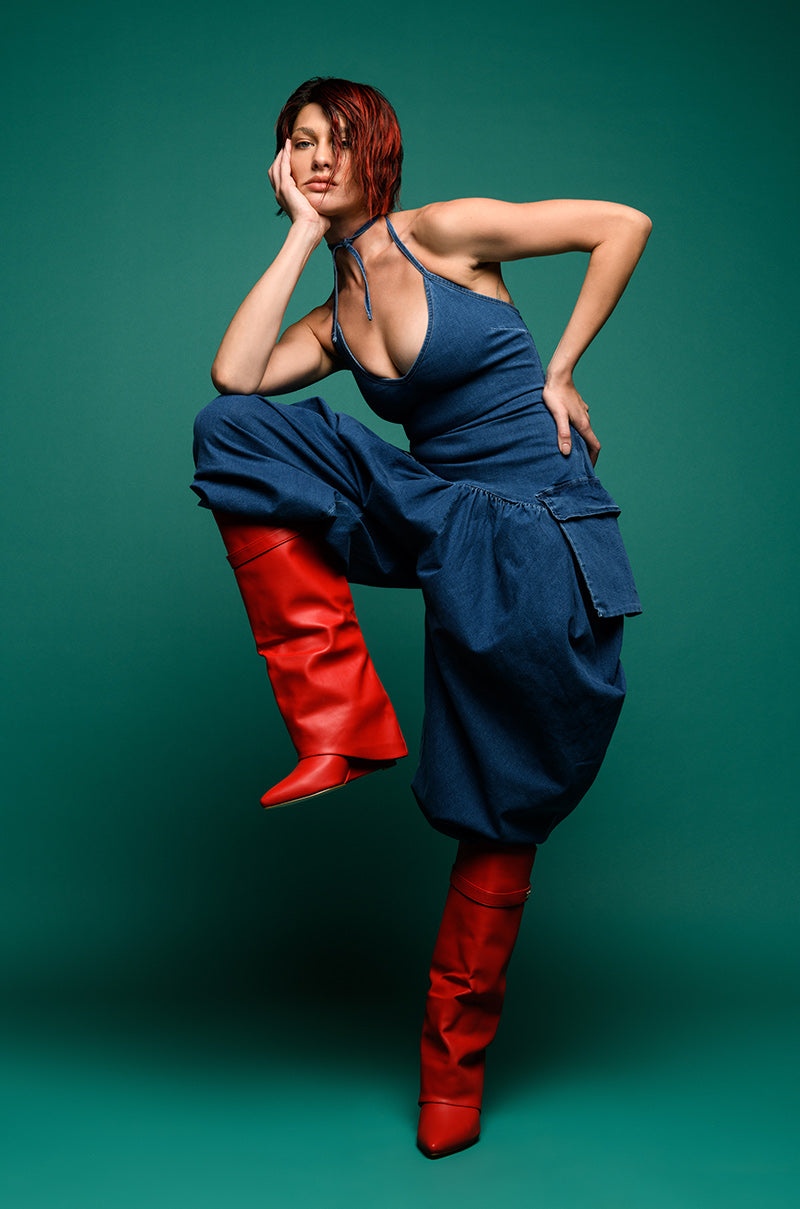 THALIA RELAXED FIT HALTER NECK JUMPSUIT