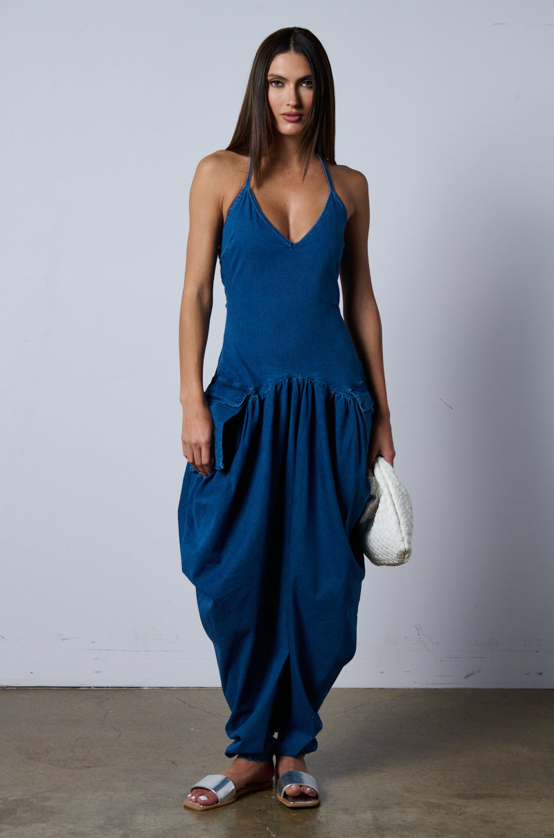 THALIA RELAXED FIT HALTER NECK JUMPSUIT