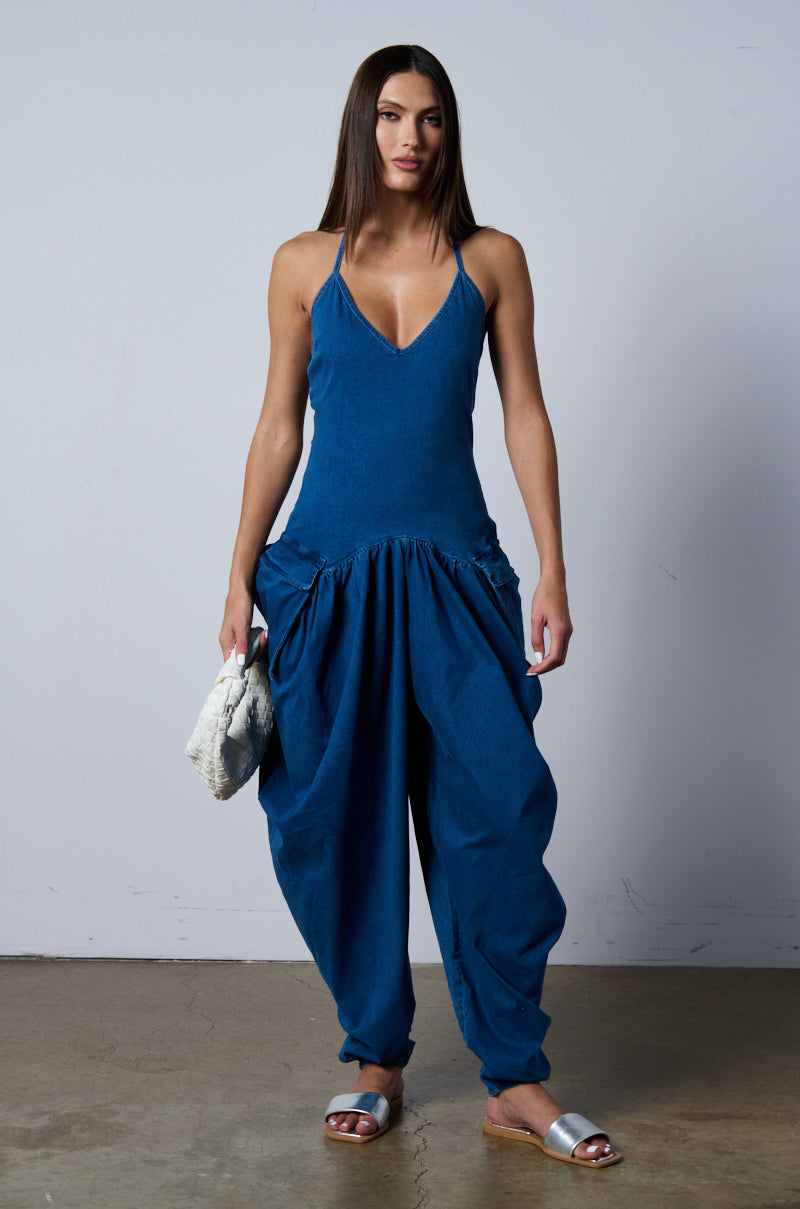 THALIA RELAXED FIT HALTER NECK JUMPSUIT