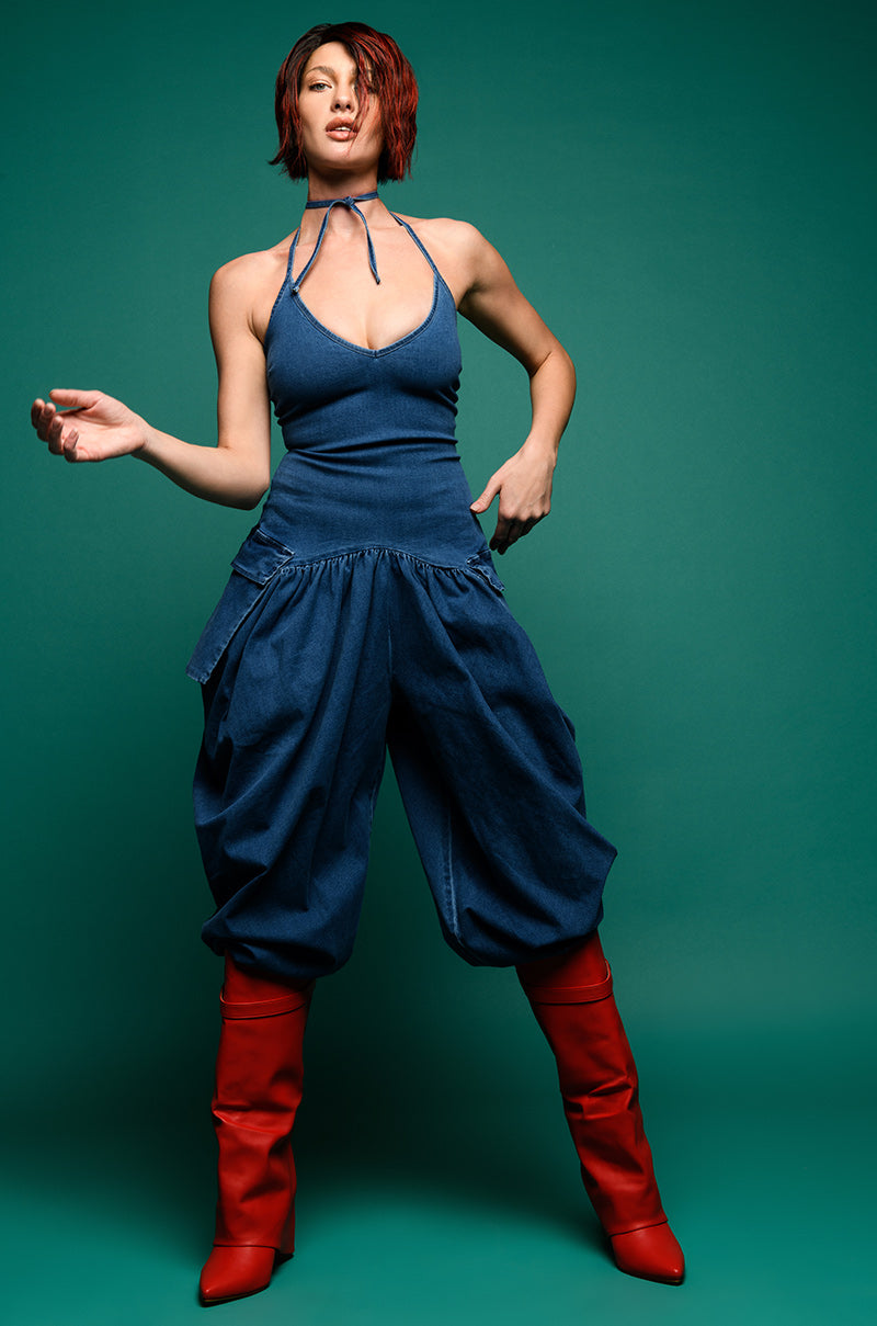 THALIA RELAXED FIT HALTER NECK JUMPSUIT