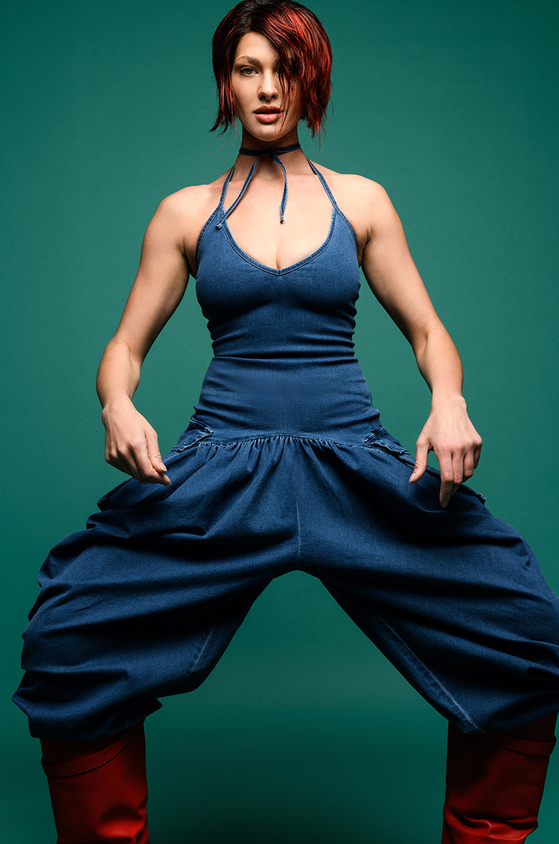 THALIA RELAXED FIT HALTER NECK JUMPSUIT