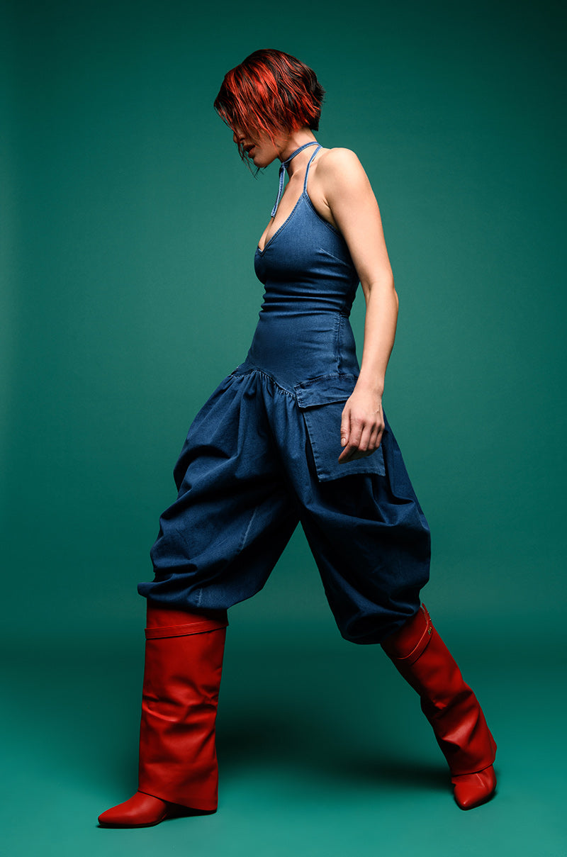 THALIA RELAXED FIT HALTER NECK JUMPSUIT