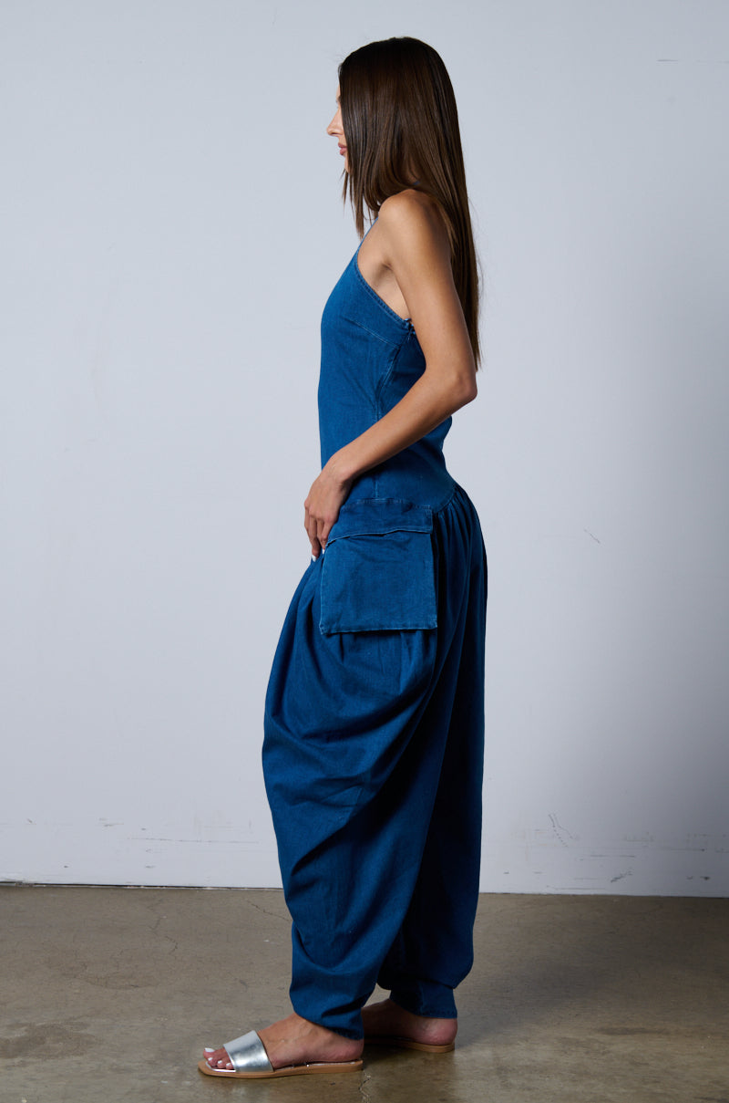 THALIA RELAXED FIT HALTER NECK JUMPSUIT