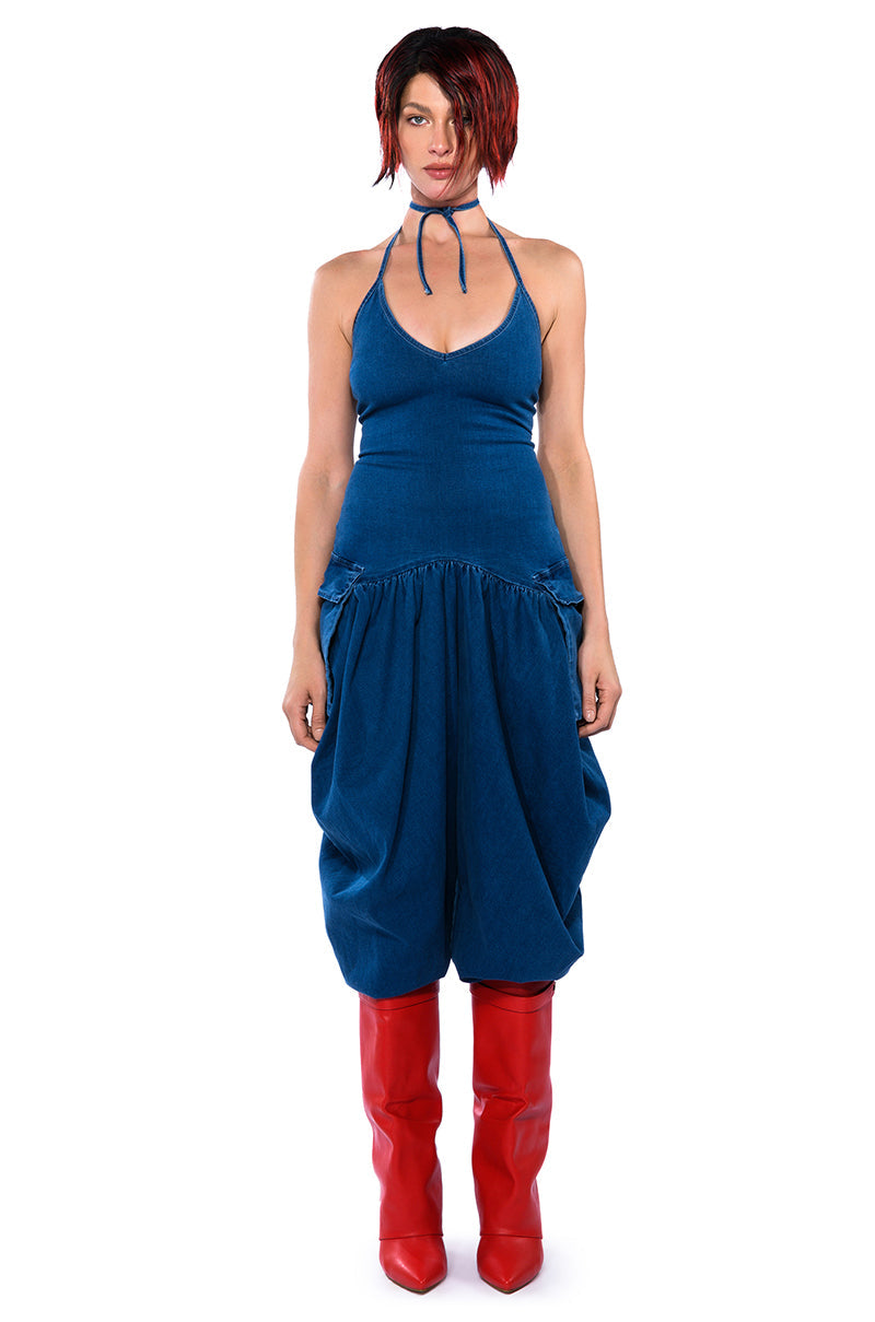 THALIA RELAXED FIT HALTER NECK JUMPSUIT