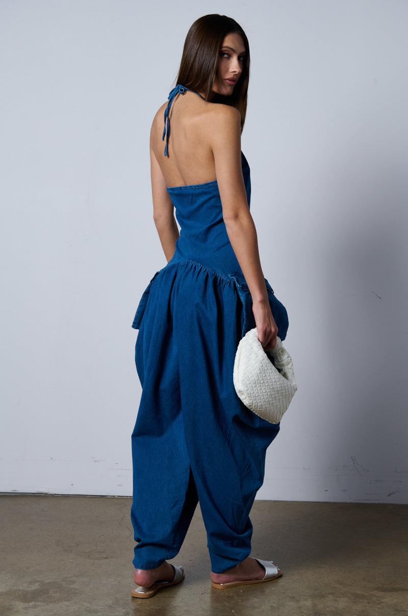 THALIA RELAXED FIT HALTER NECK JUMPSUIT