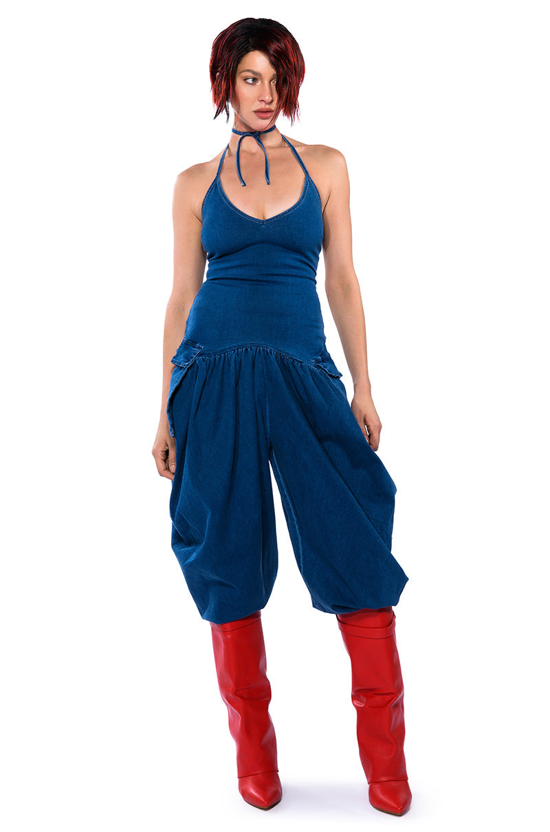 THALIA RELAXED FIT HALTER NECK JUMPSUIT