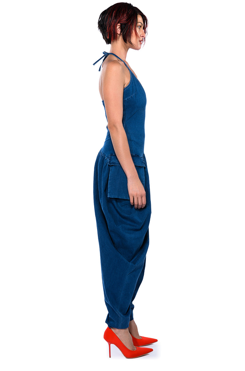 THALIA RELAXED FIT HALTER NECK JUMPSUIT