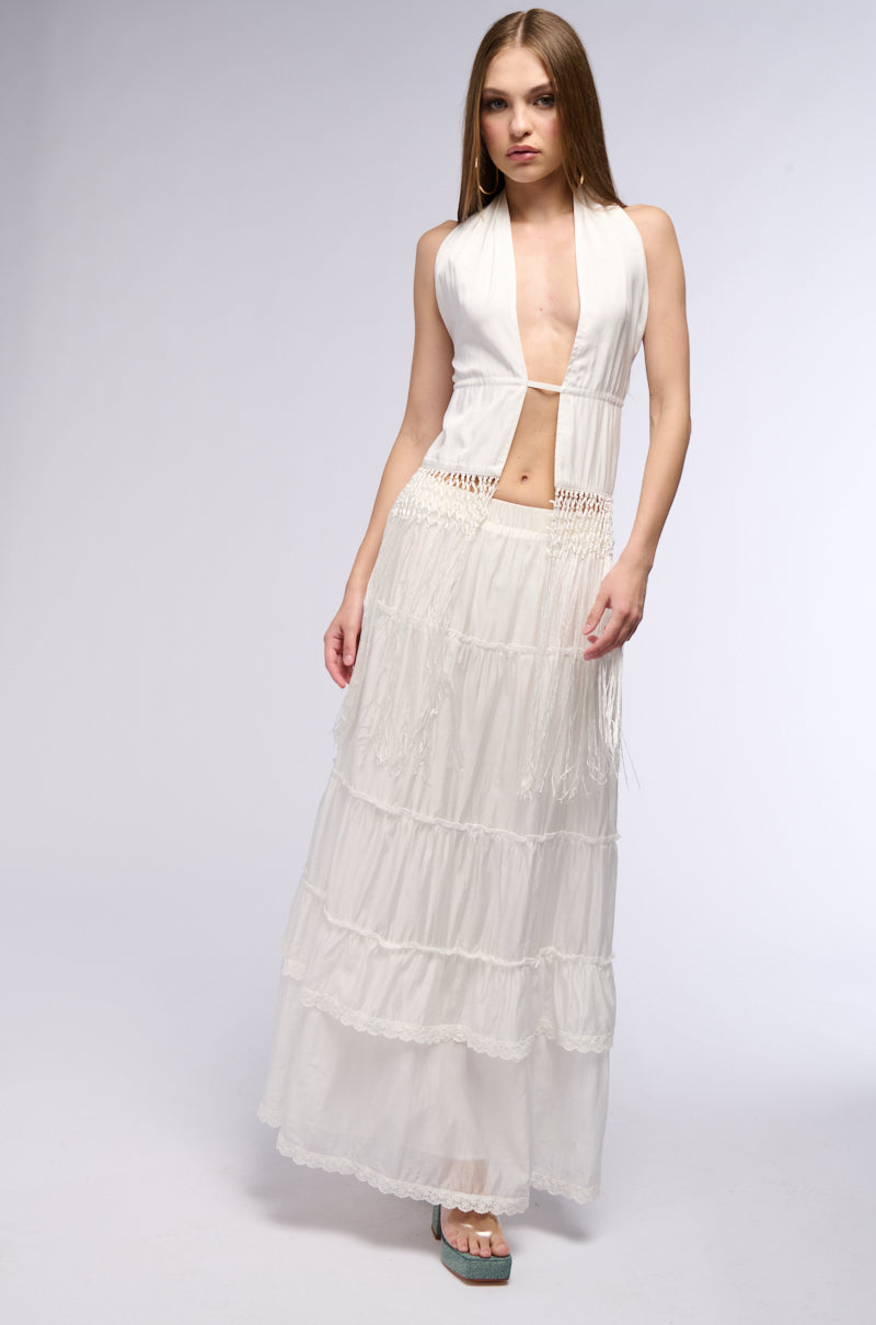 THE BEST PART HALTER TOP WITH FRINGE DETAILS