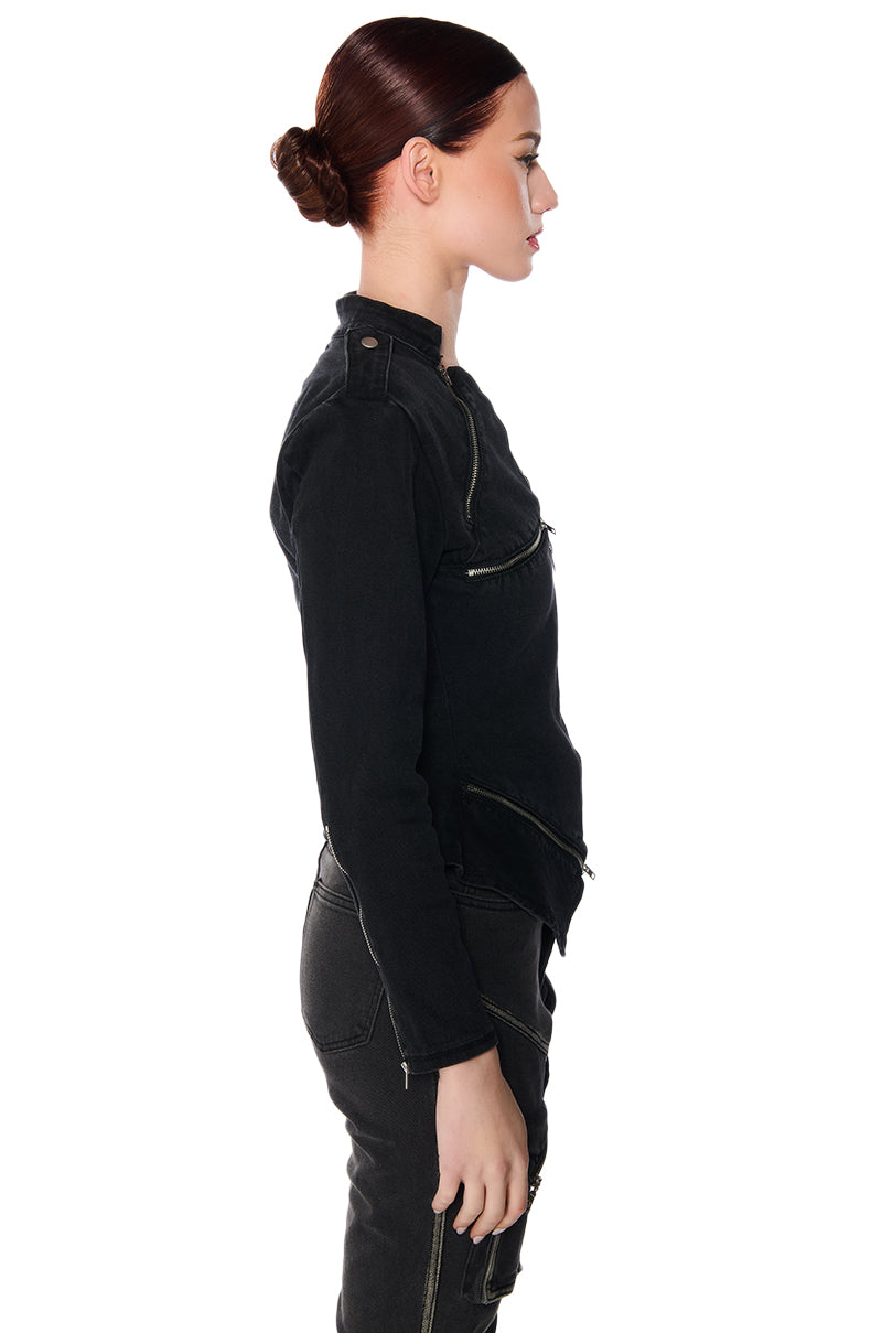 THE LYDIA ZIP UP DENIM JACKET TOP