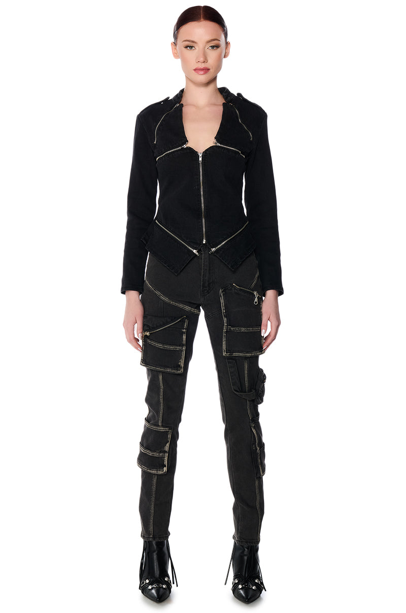 THE LYDIA ZIP UP DENIM JACKET TOP