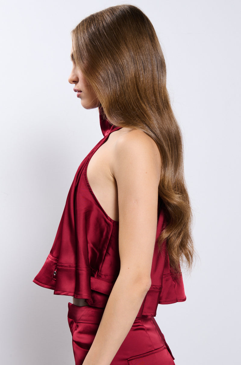 TIL WE MEET AGAIN SATIN HALTER TOP