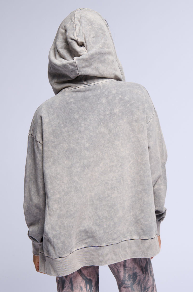 TOO MUCH INFORMATION ZIP UP MINERAL WASH SWEATSHIRT