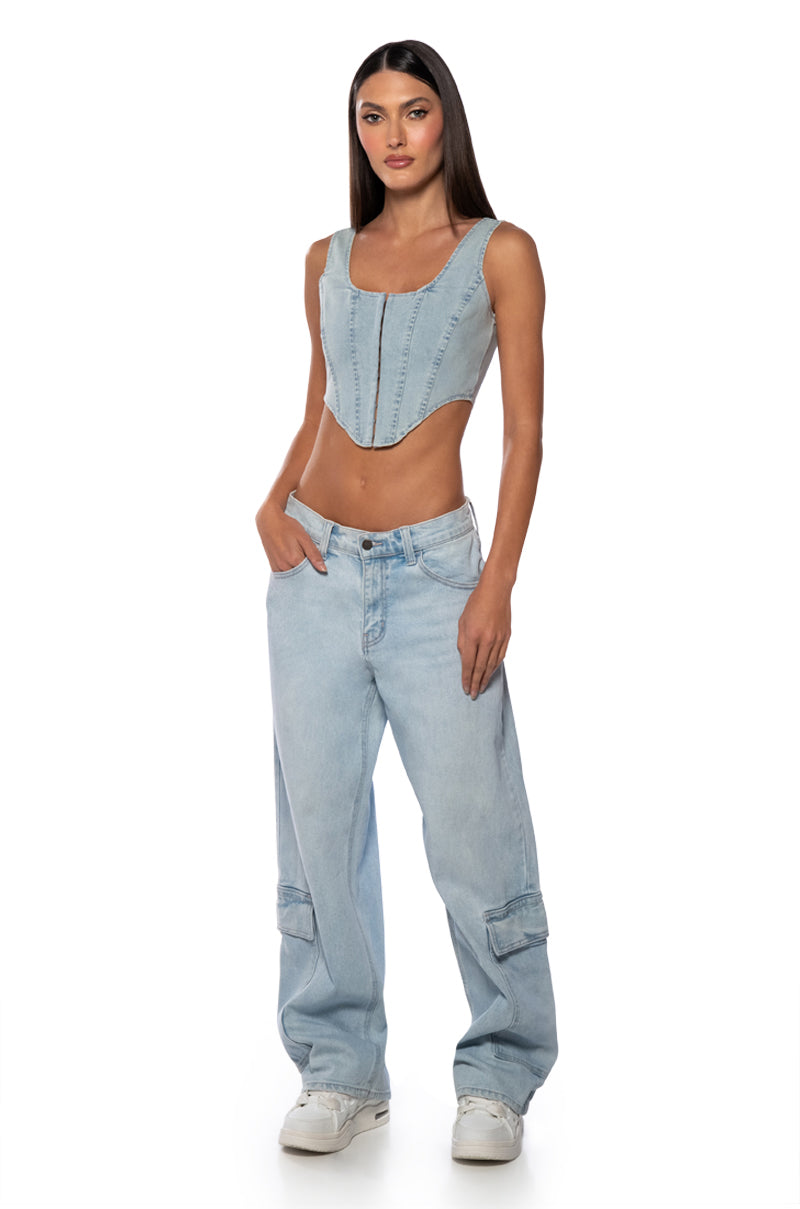 TREAT ME DENIM CORSET TANK TOP