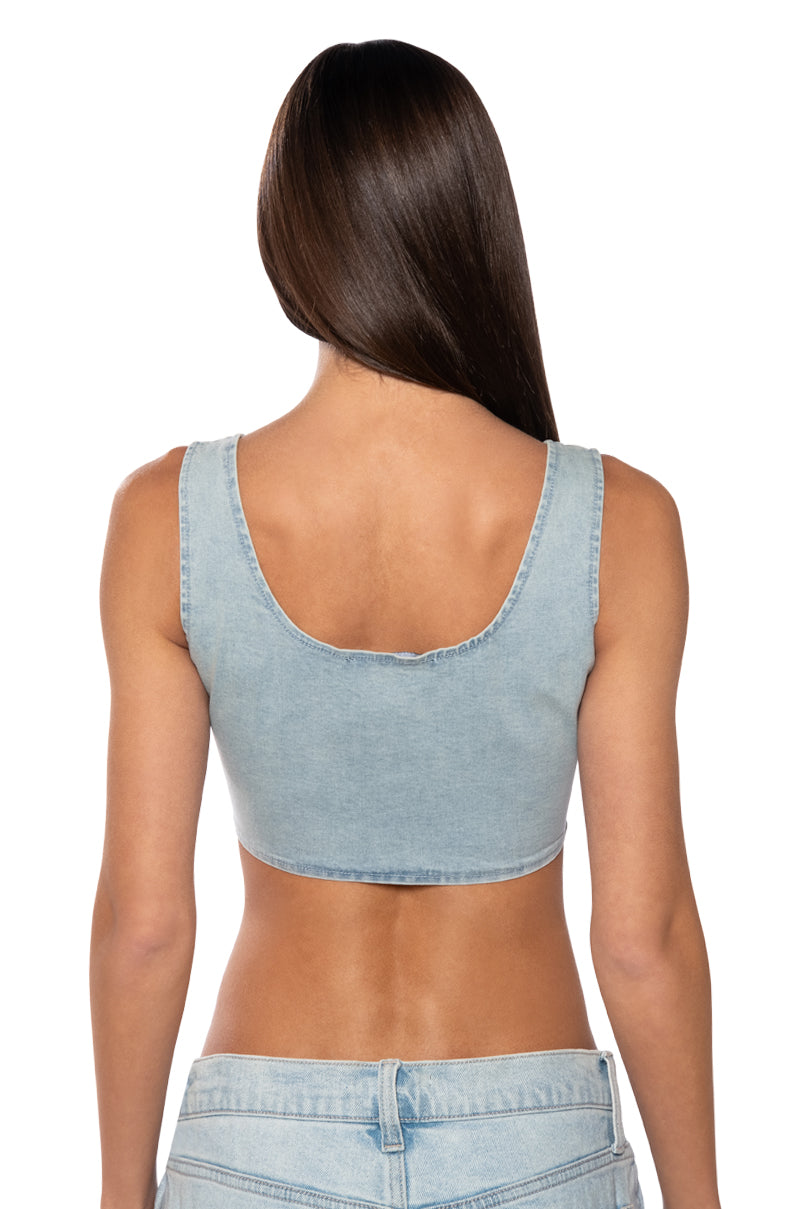 TREAT ME DENIM CORSET TANK TOP