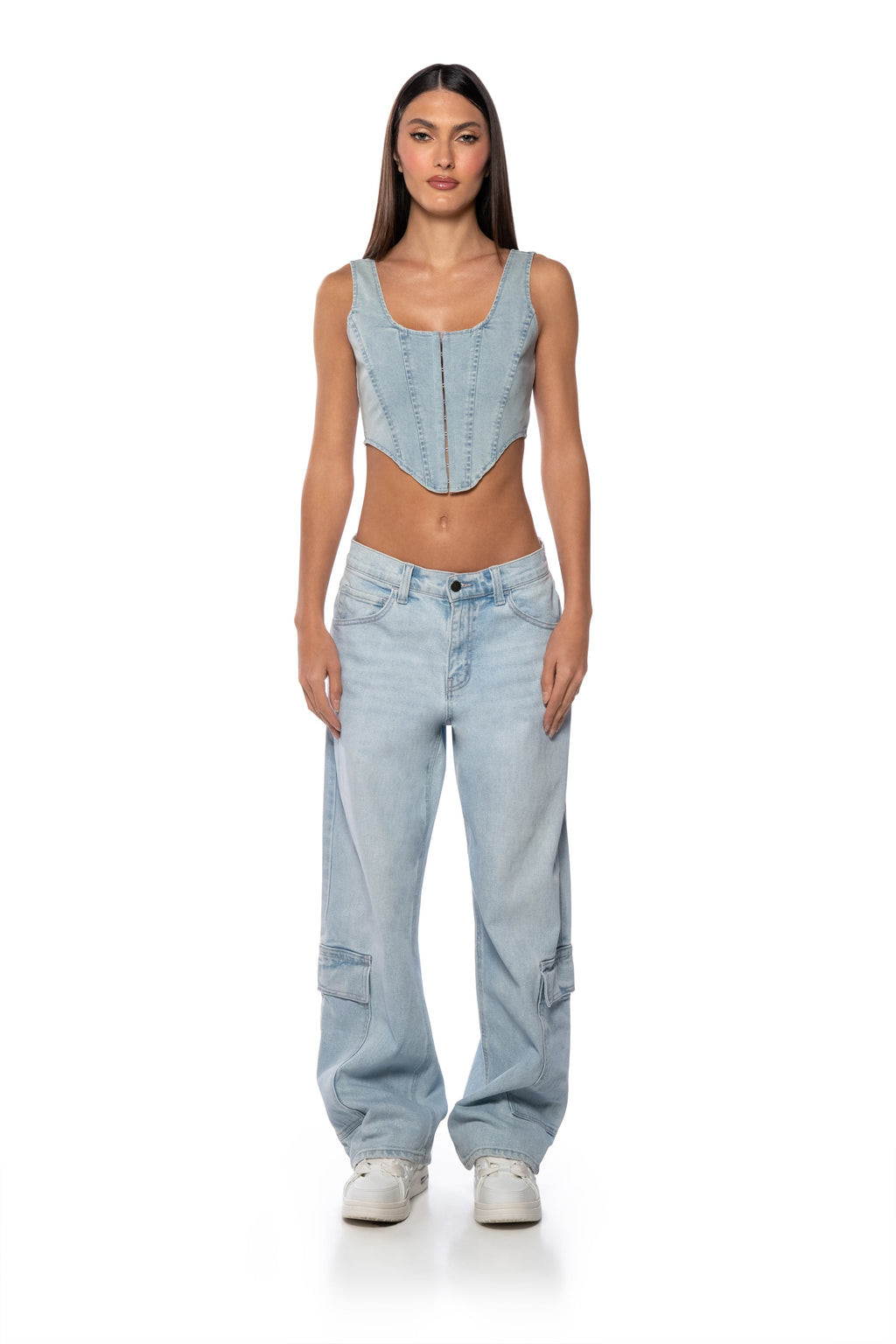 TREAT ME DENIM CORSET TANK TOP