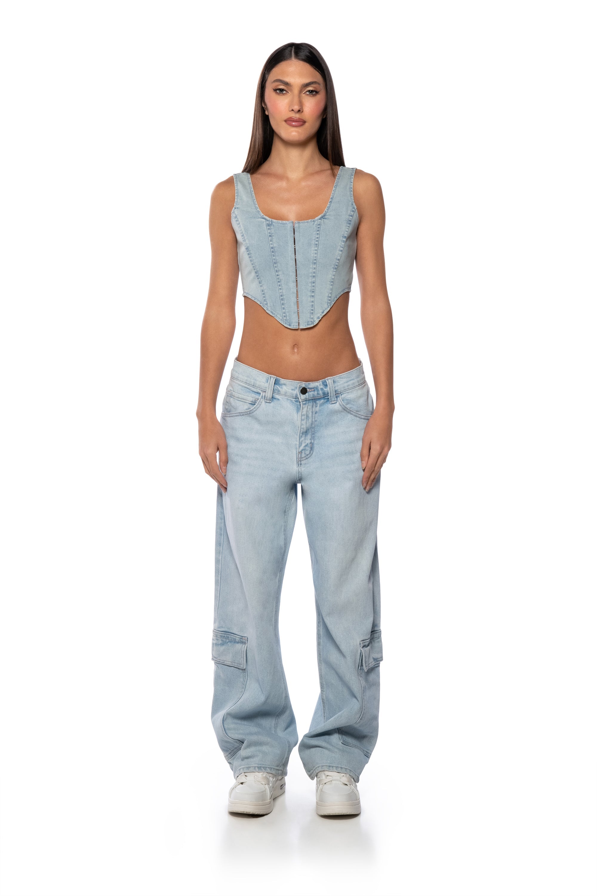 TREAT ME DENIM CORSET TANK TOP