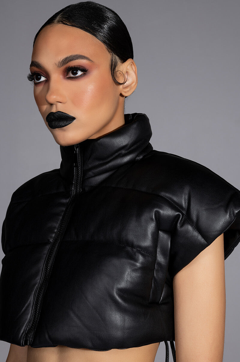 ULTRA CROP PU VEST WITH PULL STRINGS