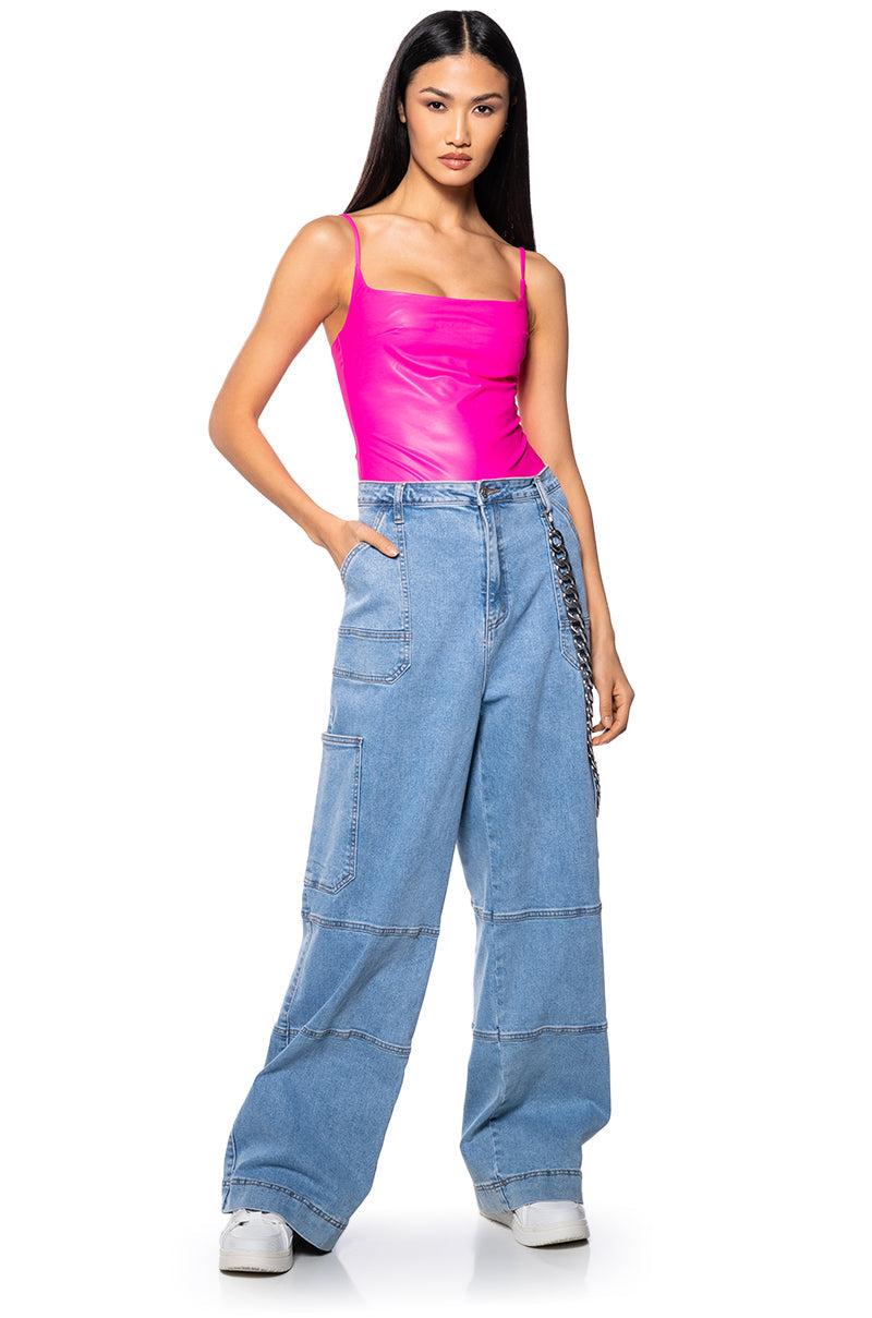 ULTRA STRETCH FAUX LEATHER SQUARE NECK BODYSUIT