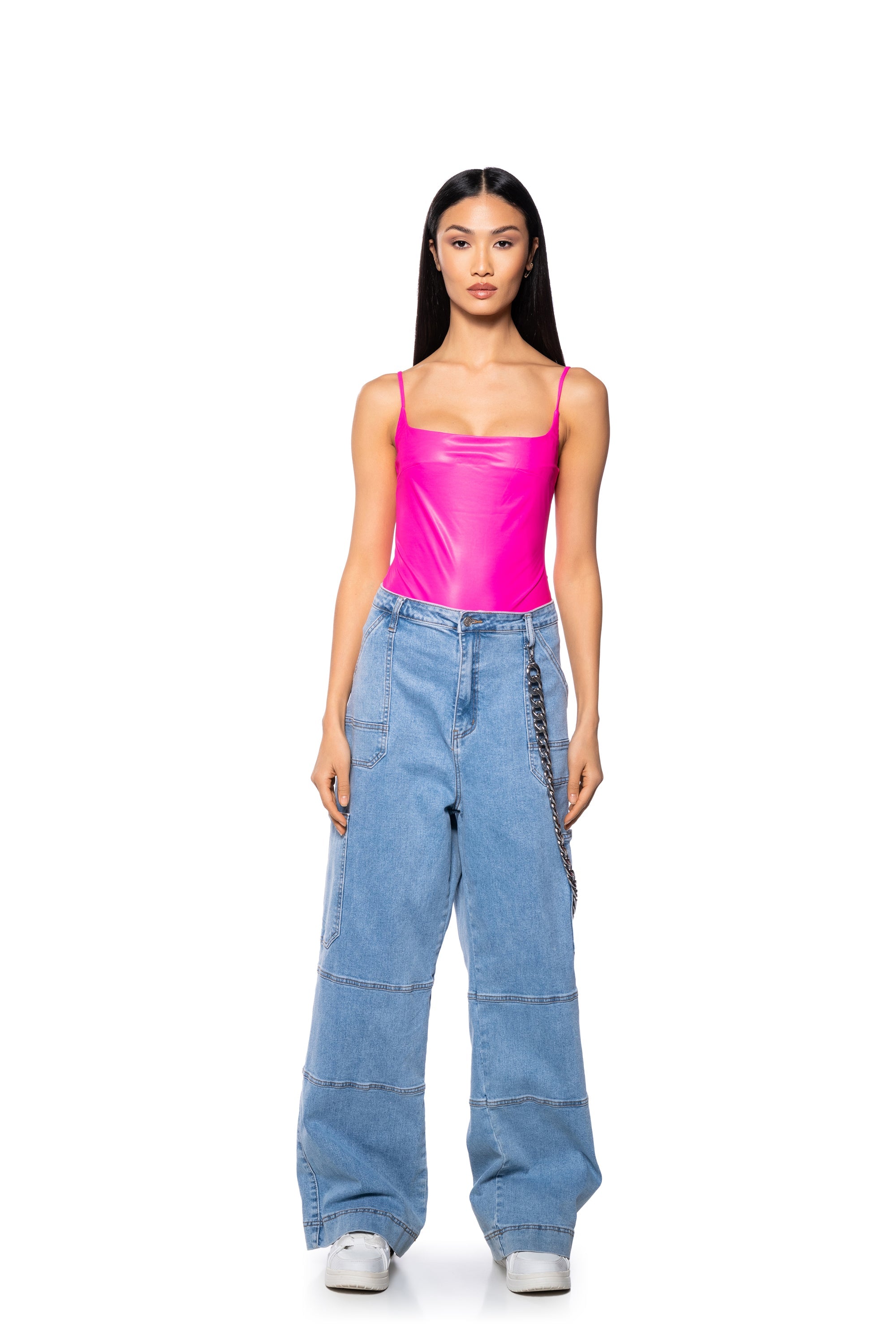 ULTRA STRETCH FAUX LEATHER SQUARE NECK BODYSUIT