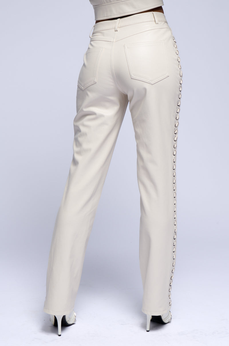 UNBELIEVABLE LACE UP FAUX LEATHER FLARED PANT