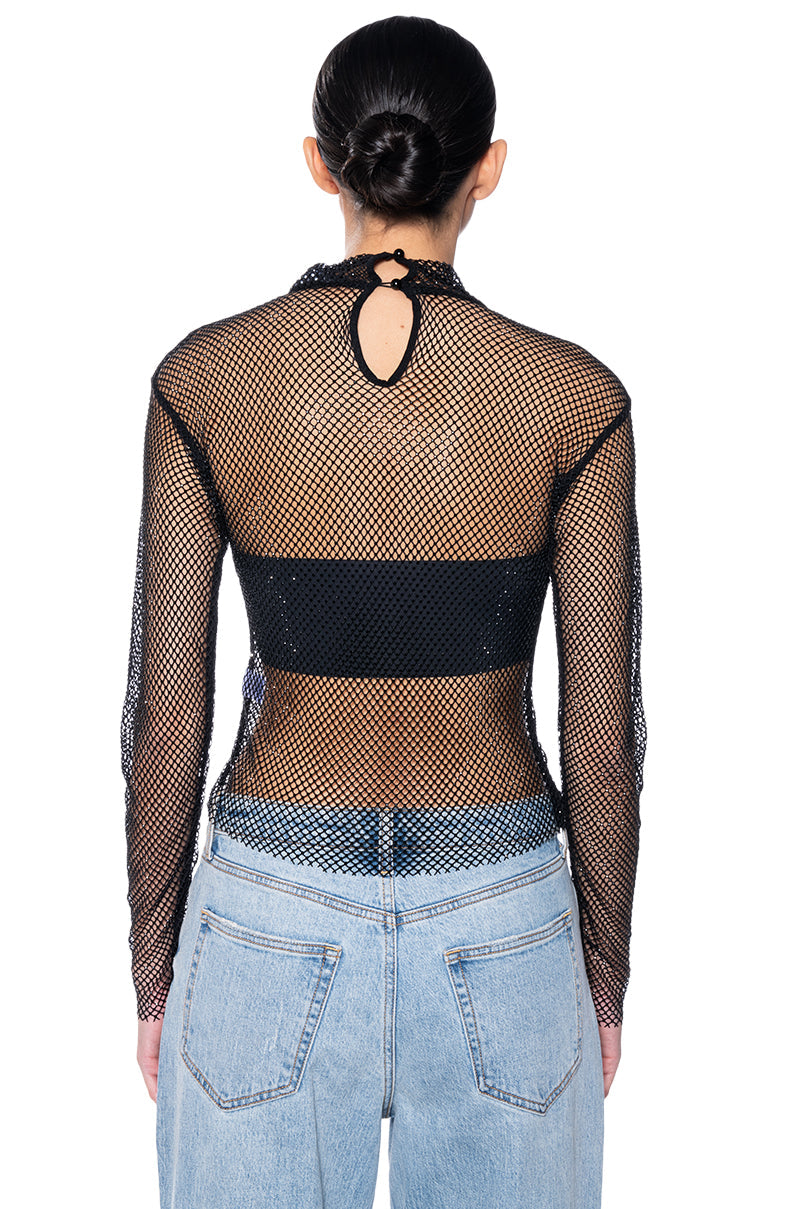 VEGA RHINESTONE MESH LONG SLEEVE TOP