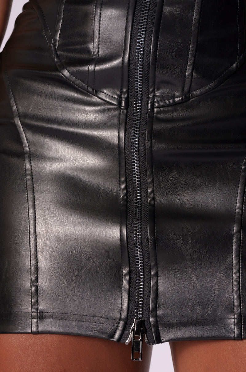 VERONICA DEEP V PU MINI DRESS