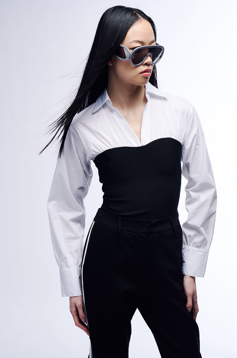 WAIT 4 U BANDAGE POPLIN COLLARED BLOUSE