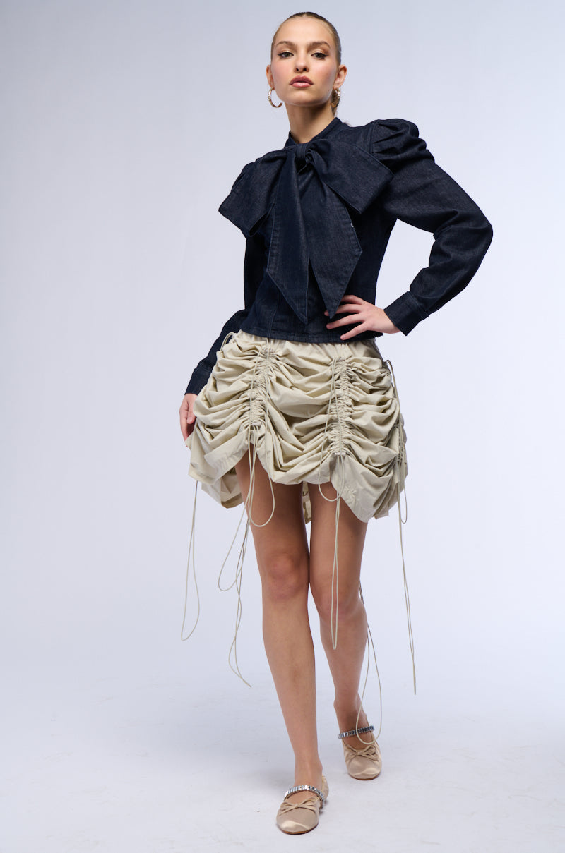 WAIT FOR U DENIM BOW BLOUSE