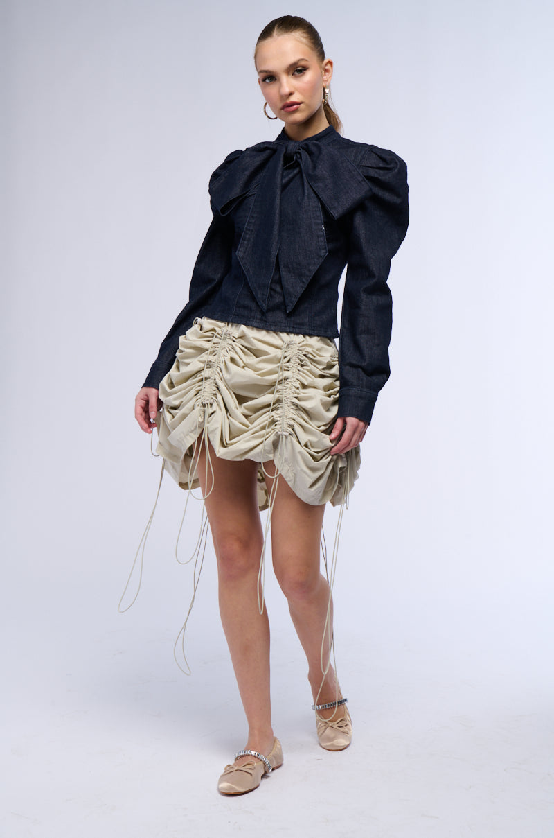 WAIT FOR U DENIM BOW BLOUSE