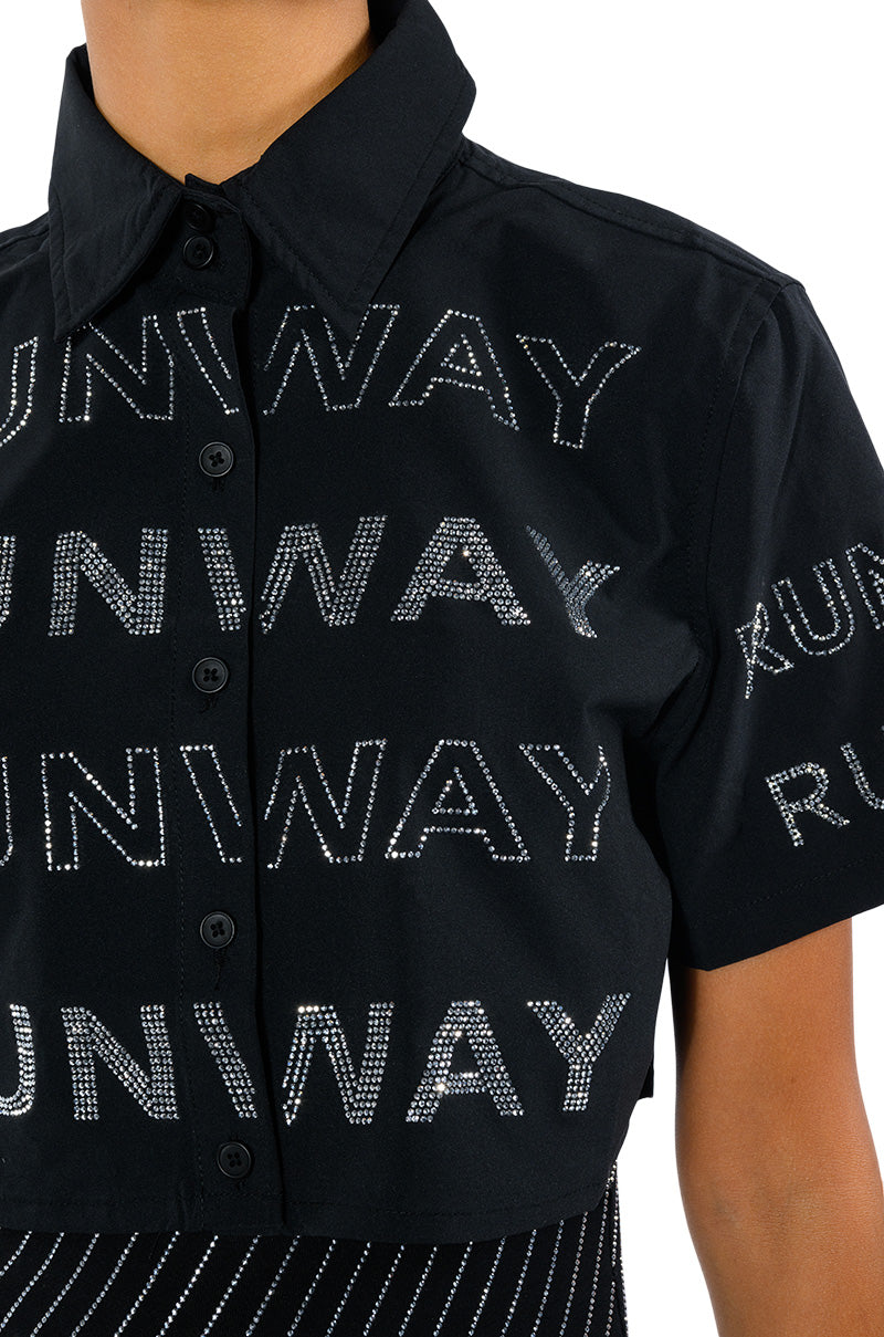 WALK THE WALK RHINESTONE CROPPED SHIRT