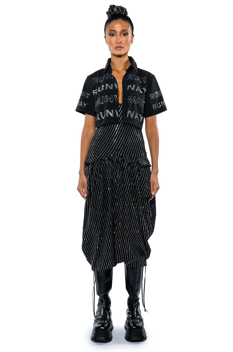 WALK THE WALK RHINESTONE CROPPED SHIRT